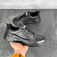 Демисезонные кроссовки кожаные черные мужские Nike. Обувь мужская весна осень в черном цвете Найк