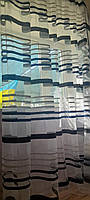 Фатиновая тюль полоска цвет синий Гардина горизонтальными полосками турецкая для кухни, детской, спальни