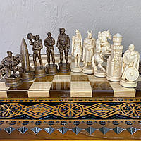 Шахматные фигуры "Битва Рыцарей и ЗСУ" из древесины клена. Резьба по дереву ручной работы. Без доски!