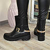 Шкіряні жіночі черевики на тракторній підошві, декоровані ланцюгом і ремінцем, фото 6