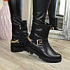Шкіряні жіночі черевики на тракторній підошві, декоровані ланцюгом і ремінцем, фото 3