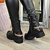 Шкіряні жіночі черевики на тракторній підошві, декоровані ланцюгом і ремінцем, фото 2