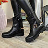 Шкіряні жіночі черевики на тракторній підошві, декоровані ланцюгом і ремінцем, фото 4