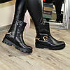 Шкіряні жіночі черевики на тракторній підошві, декоровані ланцюгом і ремінцем, фото 5