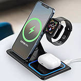 Бездротовий зарядний пристрій (док-станція) XO WX023 3-in-1 Wireless Charger Black, фото 3
