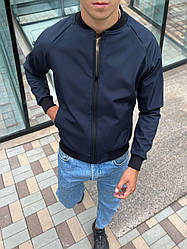 Куртка чоловіча softshell на флісі осіння весняна демісезонна ram синя вітровка бомбер чоловічий софт шелл