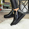 Жіночі шкіряні чорні черевики на товстій підошві, декоровані фурнітурою, фото 4
