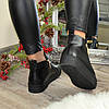 Жіночі шкіряні чорні черевики на товстій підошві, декоровані фурнітурою, фото 3