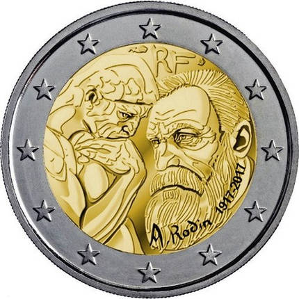 Монета номіналом 2 євро 2017 «Огюст Роден» Франція, фото 1