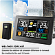 Кольорова метеостанція FanJu FJ3378 будильник, годинник, вуличний барометр/гігрометр, USB-зарядка, бездротовий датчик, фото 4