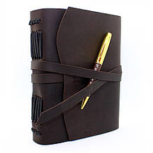 Шкіряний блокнот-щоденник темно-коричневий з ручкою 17.6*13.5 см в лінію