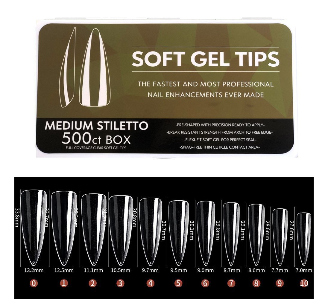 Гелеві типси стілет, гелеві нігті для нарощування 500 шт Soft Gel Tips
