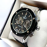 Чоловічий наручний годинник з кварцовим хронографом Hublot geneve (Хаблот) сріблястий з чорним - код 2267, фото 4