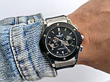 Чоловічий наручний годинник з кварцовим хронографом Hublot geneve (Хаблот) сріблястий з чорним - код 2267, фото 3