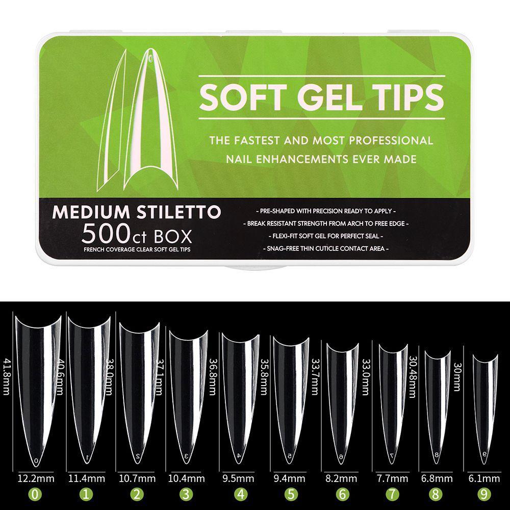 Гелеві типси арочний стілет, гелеві нігті для нарощування 500 шт Soft Gel Tips