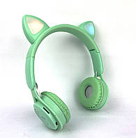 Детские Беспроводные LED наушники с кошачьими ушками Wireless headSet Cat KWY-08 Зеленые