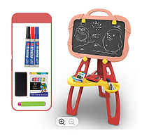 Дитячий двосторонній мольберт на ніжках з магнітною дошкою для малювання крейдою і маркерами Рожевий