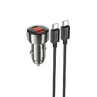Адаптер автомобільний Hoco Type-C to Type-C кабель Leader dual-port Car charger with digital display set Z50 |1USB/1Type-C, 48W/3A