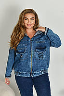Джинсовая куртка с капюшоном Ткань: джинс стрейч + стразы Цвет: синий Размеры: 50,52,54,56,58