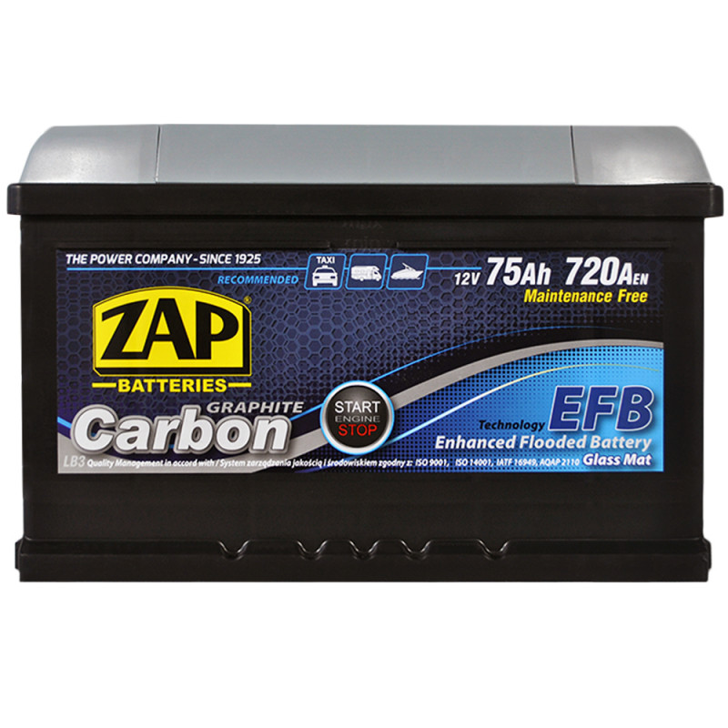 Автомобільний акумулятор ZAP Carbon EFB 75Ah 720A R+ (575 08)