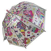 Детский прозрачный зонт-трость с рисунками, розовая ручка, К0201-2