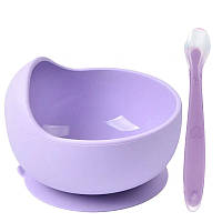 Набор силиконовой посуды 2Life круглая глубокая тарелка Y2 для первых блюд и ложечка Фиолетовый (n-10709)