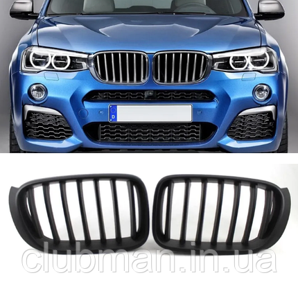 Решітка ноздрі BMW (БМВ) X3 series (F25) 2014-2017 LCI, X4 series (F26) 2014-2018 Чорний матовий (DA-21162), фото 1