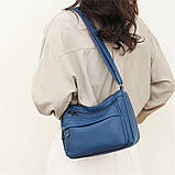 Сумка м'яка крос-боді з кишенями з екошкіри синя, фото 7