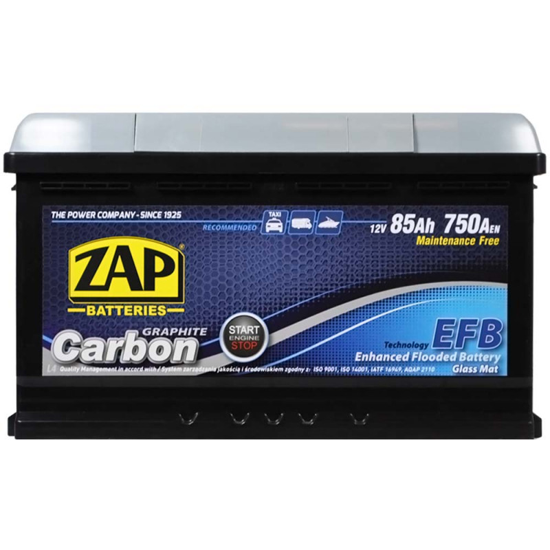 Автомобільний акумулятор ZAP Carbon EFB 85Ah 750A R+ L4