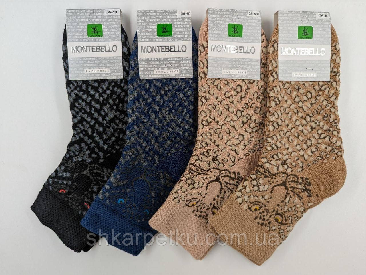Жіночі середні шкарпетки, махрові шкарпетки Montebello леопард 36-40 мікс кольорів 12 пар/уп