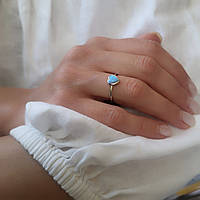 Кольцо серебряное женское колечко Сердце с Голубым Опалом 17 размер серебро 925 пробы Родиров кк2опг/1185 1.6