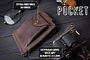 Чоловічий затиск для грошей з монетницею на кнопці з натуральної шкіри POCKET коричневий ручна робота, фото 2