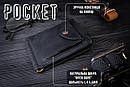 Чоловічий затискач для грошей з монетницею на кнопці з натуральної шкіри POCKET чорний, фото 2