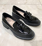 Лоферы женские Лакированная кожа черные стильные туфли на низком ходу 4F3257D-0455-W381A Molka 2901