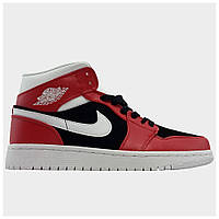 Мужские кроссовки Nike Air Jordan 1 Red Black Retro Mid, кожаные кроссовки найк аир джордан 1 ретро мид
