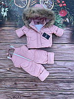 Красивый зимний розовый комплект на девочку 80-104 р