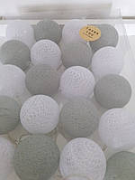 Гирлянда "Хлопковые шарики" (20 шариков 3,20см) белый серый