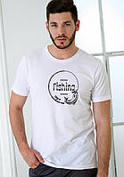 Крутая футболка для парней с сублимацией "Fishing" из полиэстера с круглым вырезом молодежная и однотонная