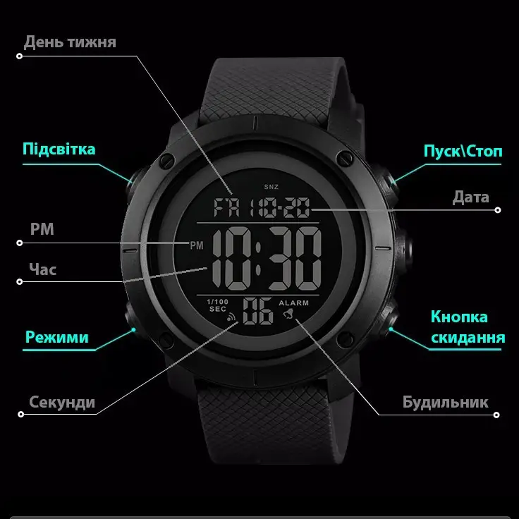 Мужские спортивные часы Skmei 1434 Черный с черным - фото 5 - id-p1950973512