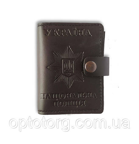 Обкладинка під жетон для посвідчення Національної поліції чорна з натуральної шкіри з кнопкою, фото 1