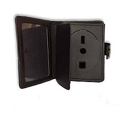 Обкладинка під жетон для посвідчення Національної поліції чорна з натуральної шкіри з кнопкою, фото 5