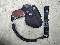 Кобура для пістолета макарова ПМ поясна чорна з підсумком + тренчик, шнур швидкий знімання, 990 SAG