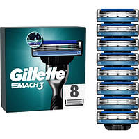Gillette Mach3 8шт New Original (Джилет Мак3 8шт) Сменные кассеты Мач3 Картриджи для бритья Mach3 Без упаковки