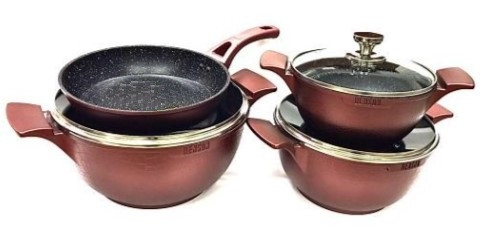 Каструля Benson BN-345 6 предметів (2.5 л, 4.4 л 6,5 л) з кришкою з мармуровим покриттям, фото 1