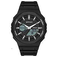 Водонепроницаемые часы с подсветкой противоударные Sanda, водостойкие часы мужские черные наручные спортивные