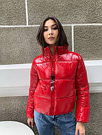 Стильная короткая демисезонная женская куртка из плащевки монклер (Размеры 42-44, 46-48), Красная