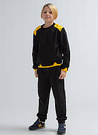 Спортивный костюм свитшот и штаны для мальчика черного цвета с яркими вставками желтого цвета р. 104-158