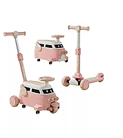 Самокат + велобіг 3 в 1 (з батьківською ручкою). Колір: синій, зелений