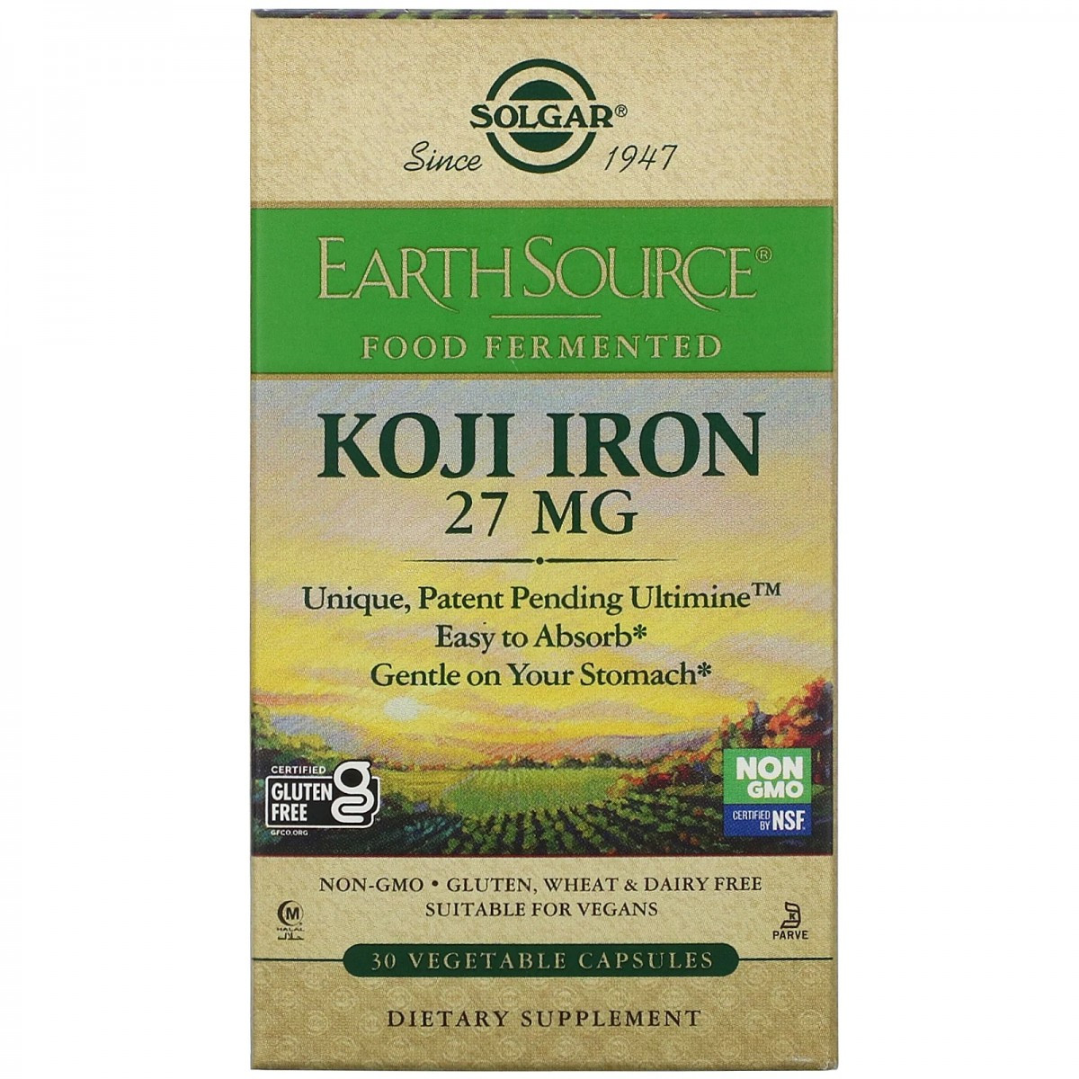 Залізо коджі ферментоване Solgar EarthSource Food Fermented Koji Iron 27 mg 30 Vegetable Capsules