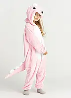 Стильная пижама костюм кигуруми для детей и взрослых розовый Динозавр Дино